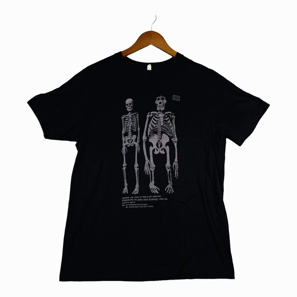 Joyful Noise Recordings Human Ape Skeleton Indie Hipster Black Pink T Shirt sz L - Picture 1 of 5